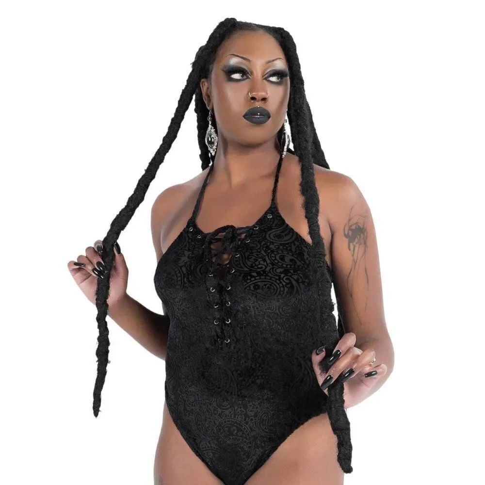 Black Lace Up One Piece Halter Top Killstar NEW